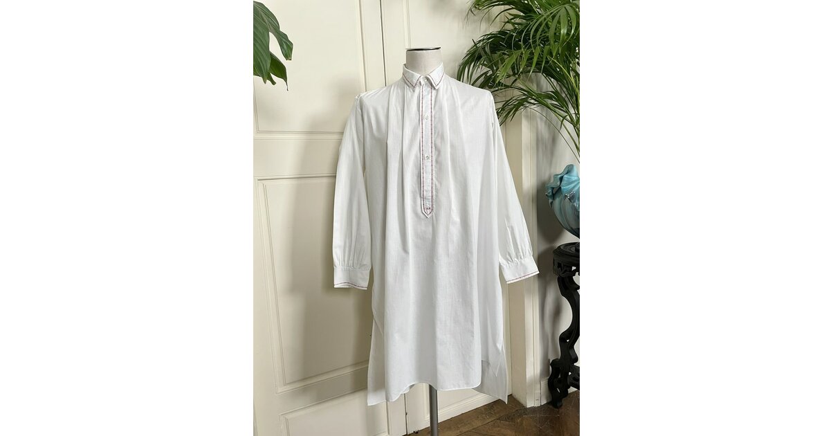 Chemisette Ancienne Pour Garçon - Taille 3/4 Ans, Coton Blanc, Patte De Boutonnage, Vintage, Occasion Très Bon état